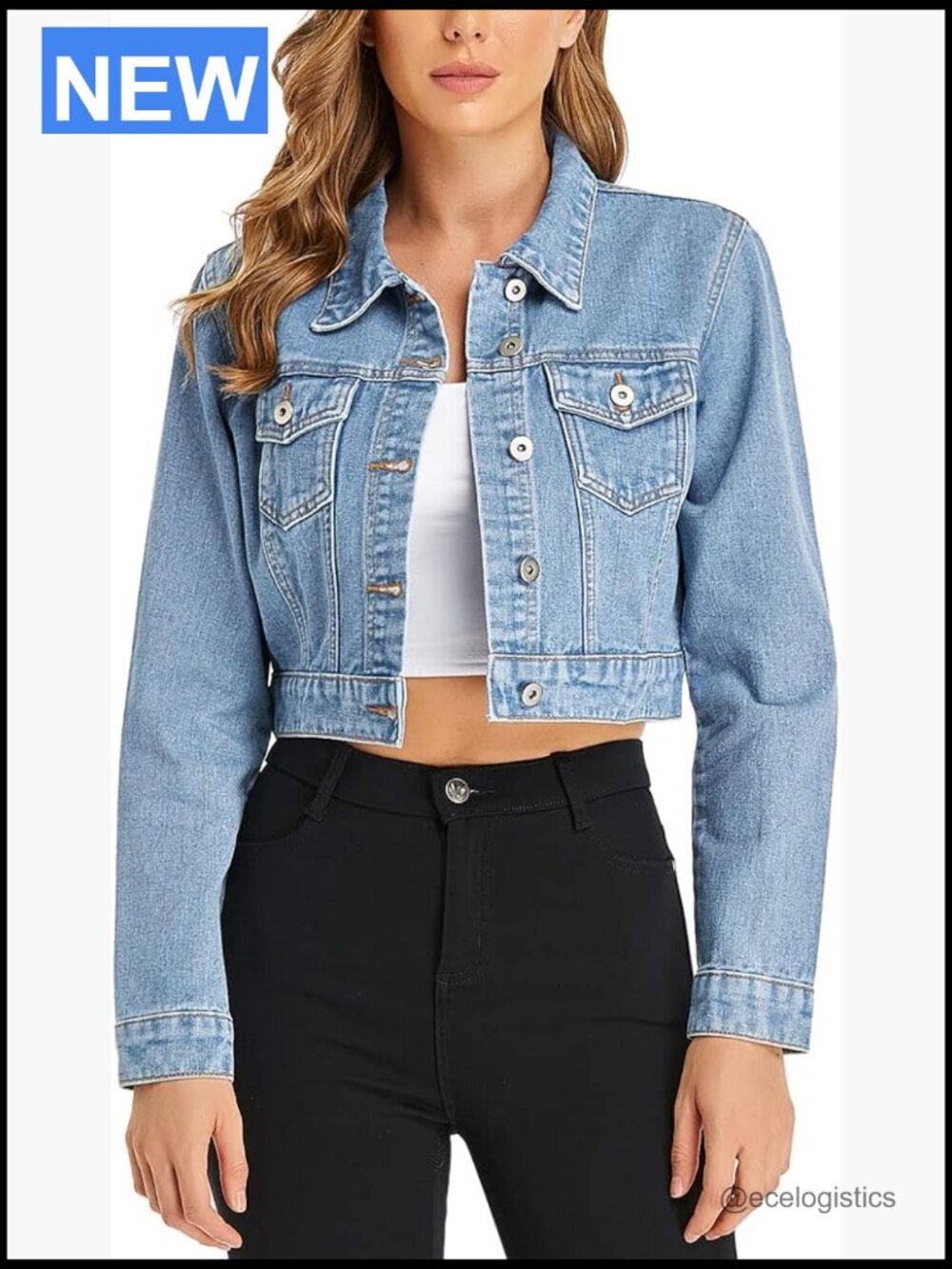Cropped Denim Jacket Button Down Long Sleeve with Pockets